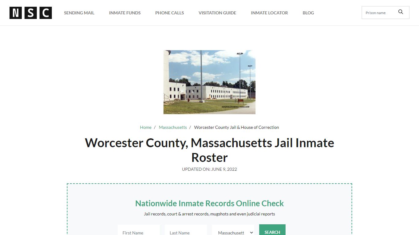 Worcester County, Massachusetts Jail Inmate List
