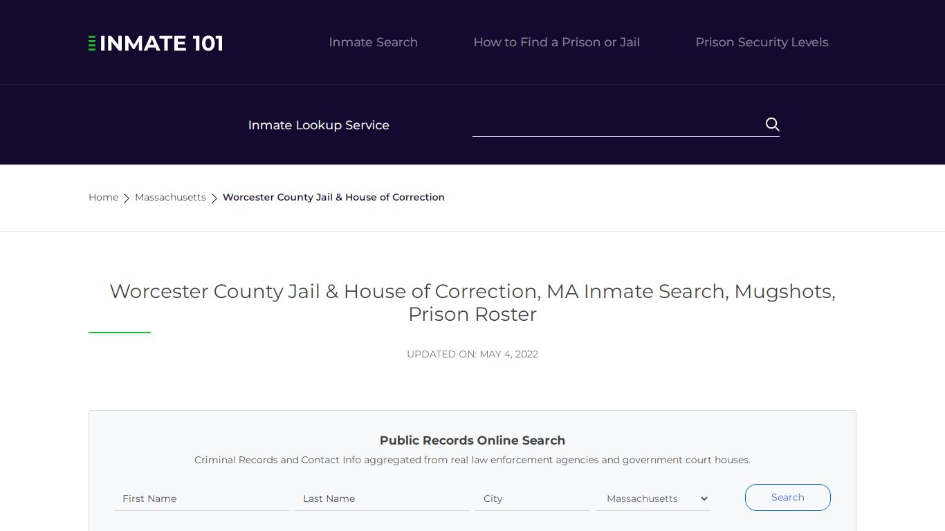 Worcester County Jail & House of Correction, MA Inmate ...