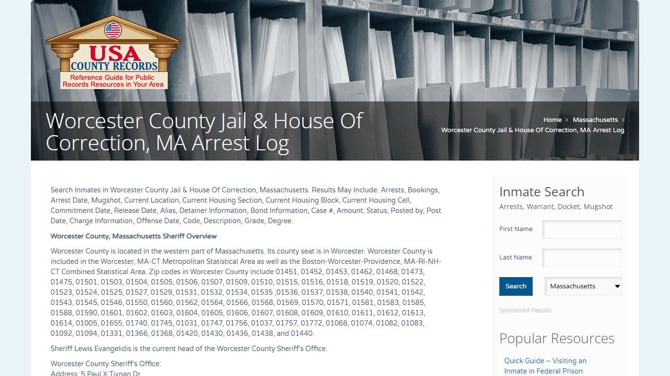 Worcester County Jail & House Of Correction, MA Arrest Log ...